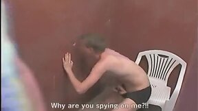 Gay threesome in beach bathroom