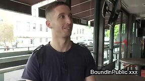 Chained gay ass licked and gangbang fucked in public