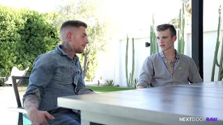 Rough anal with skinny twink boyfriend: college guys go raw and tattooed in big cock action