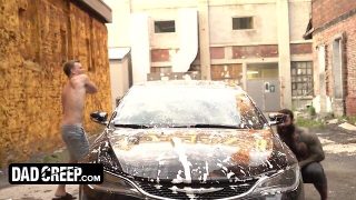 Aroused oldie man fools his sexy teen stepson and makes him gagg on his pecker and