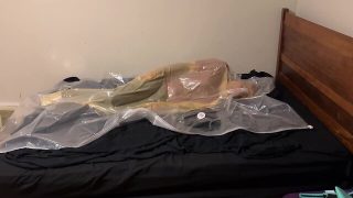 Latex sleepsack breathplay with jade head balloon – dec 2023
