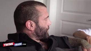 Twink boys get stuffed on couch by muscular stepdaddies